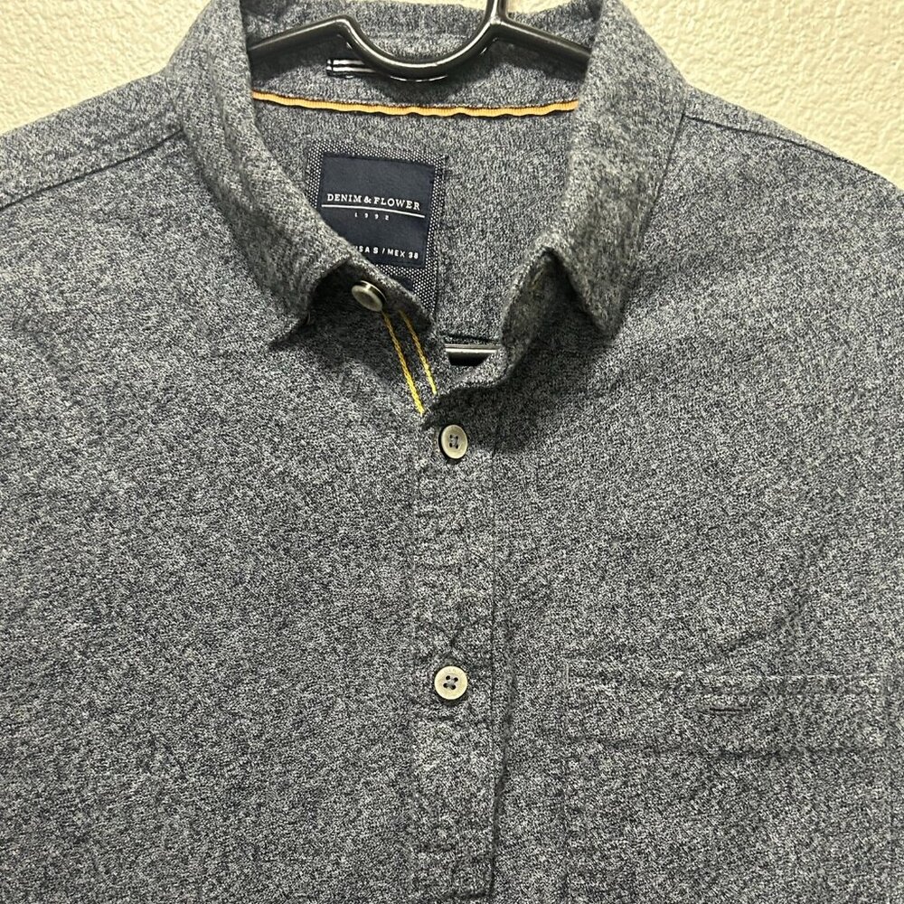 Denim and Flower heather blue untucked button down shirt, men's small slim fit